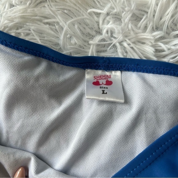 SHEKINI Off The Shoulder Sexy Low Waist Padding Bikini Two Piece Swimsuit Blue - Picture 7 of 13